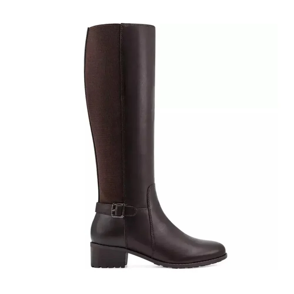 Dark Brown Leather Knee High Riding Boots Easy Spirit Chaza Size 9 Wide - Picture 2 of 10